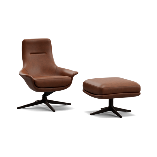 Seymour Mid Back Chair with Swivel Base and Footstool