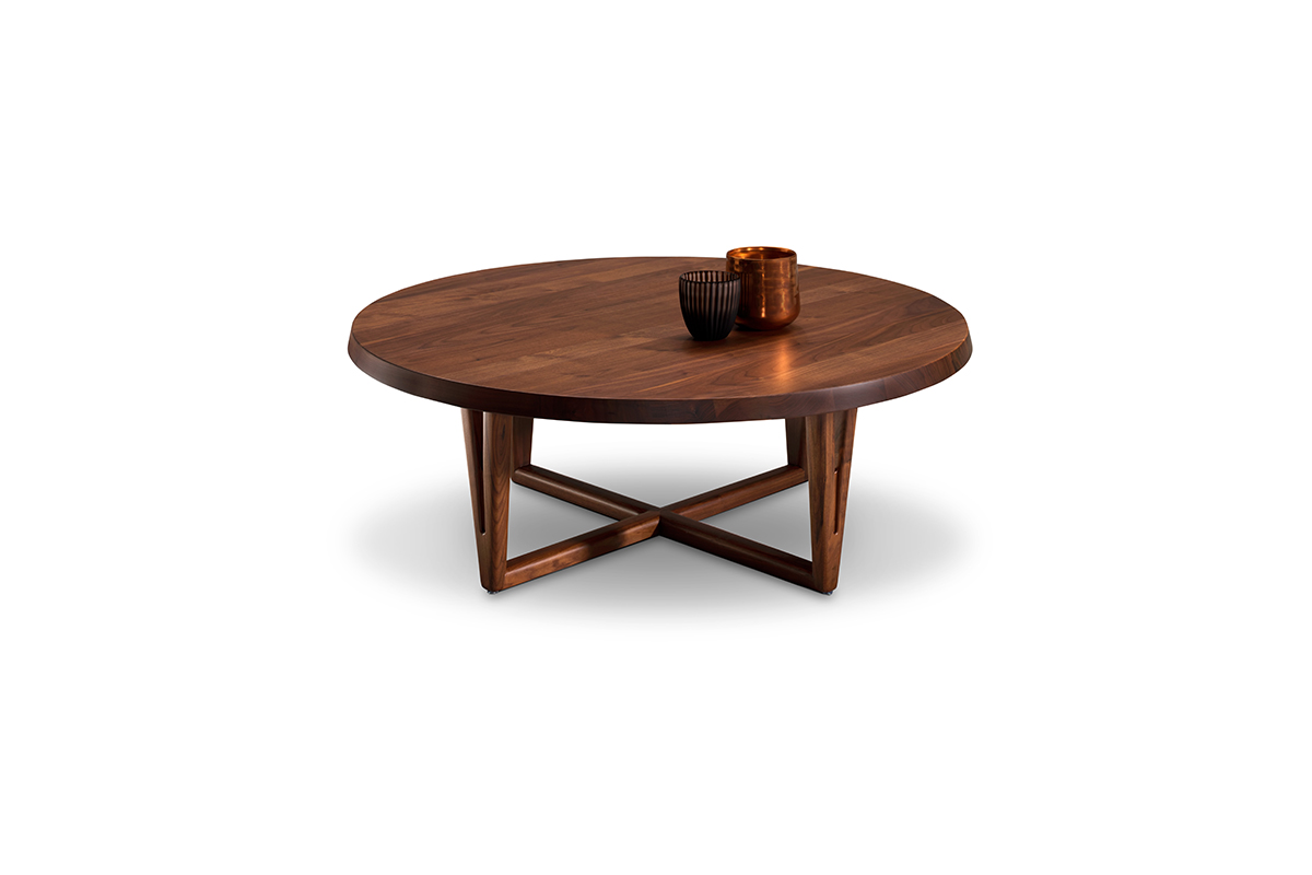 The Aspen Round Coffee Table in American Walnut.