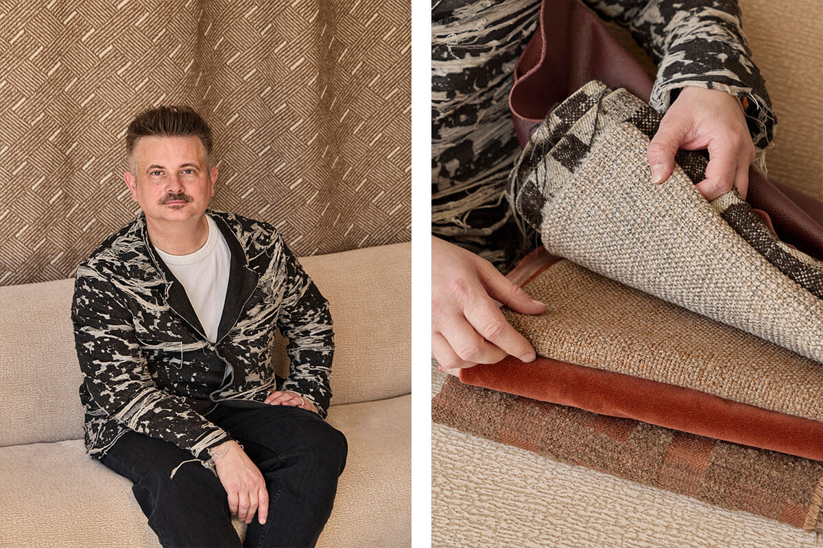 Head of Textiles Sebastian Nash showcases piled fabrics: a mix of warm neutral bouclé, velvets and plains.