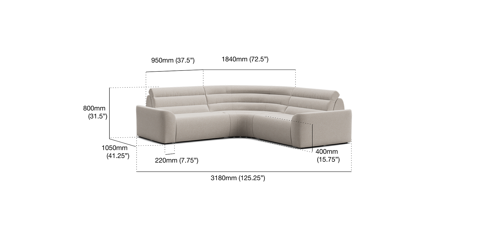 Modular Sofa Size Quantum Sofa | Retro Curved Design